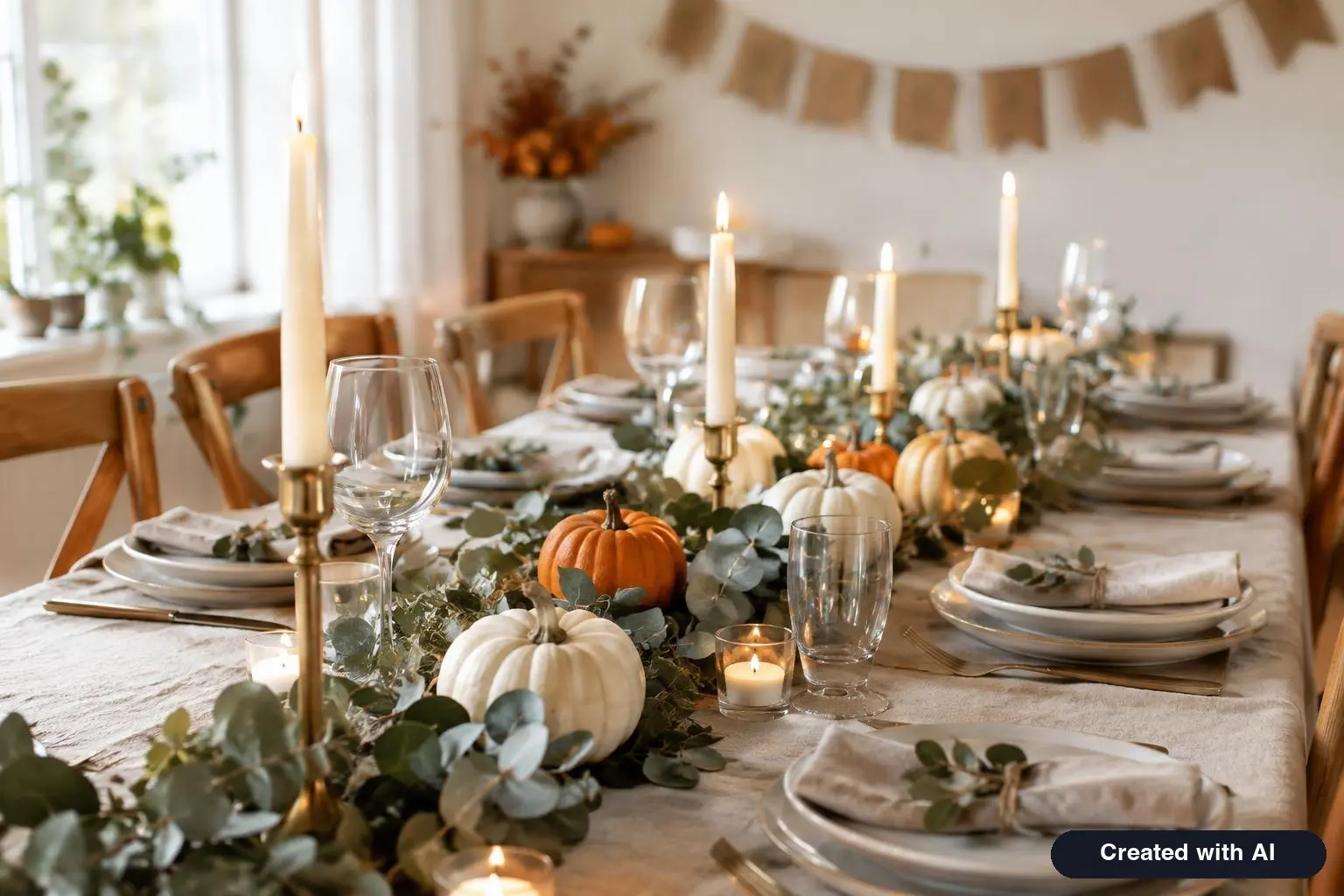 Friendsgiving Decorations: Table Setting, Banner and Decor