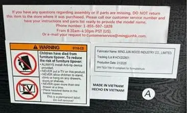 "Tracking/Lot #: HCV202601" and "Production Date: 01/2026" are printed on a label under the dressers' top panel
