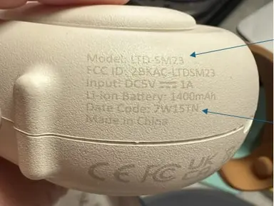 Model: LTD-SM23 and "Date Code: 7W15TN" are printed on the side of the Recalled Portable Sleep Machine