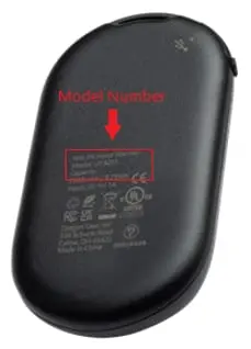 Model number "UT3053" is printed on the underside of the recalled Gobi Heat rechargeable hand warmer