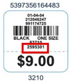 Model Number location on product tag attached to zip puller