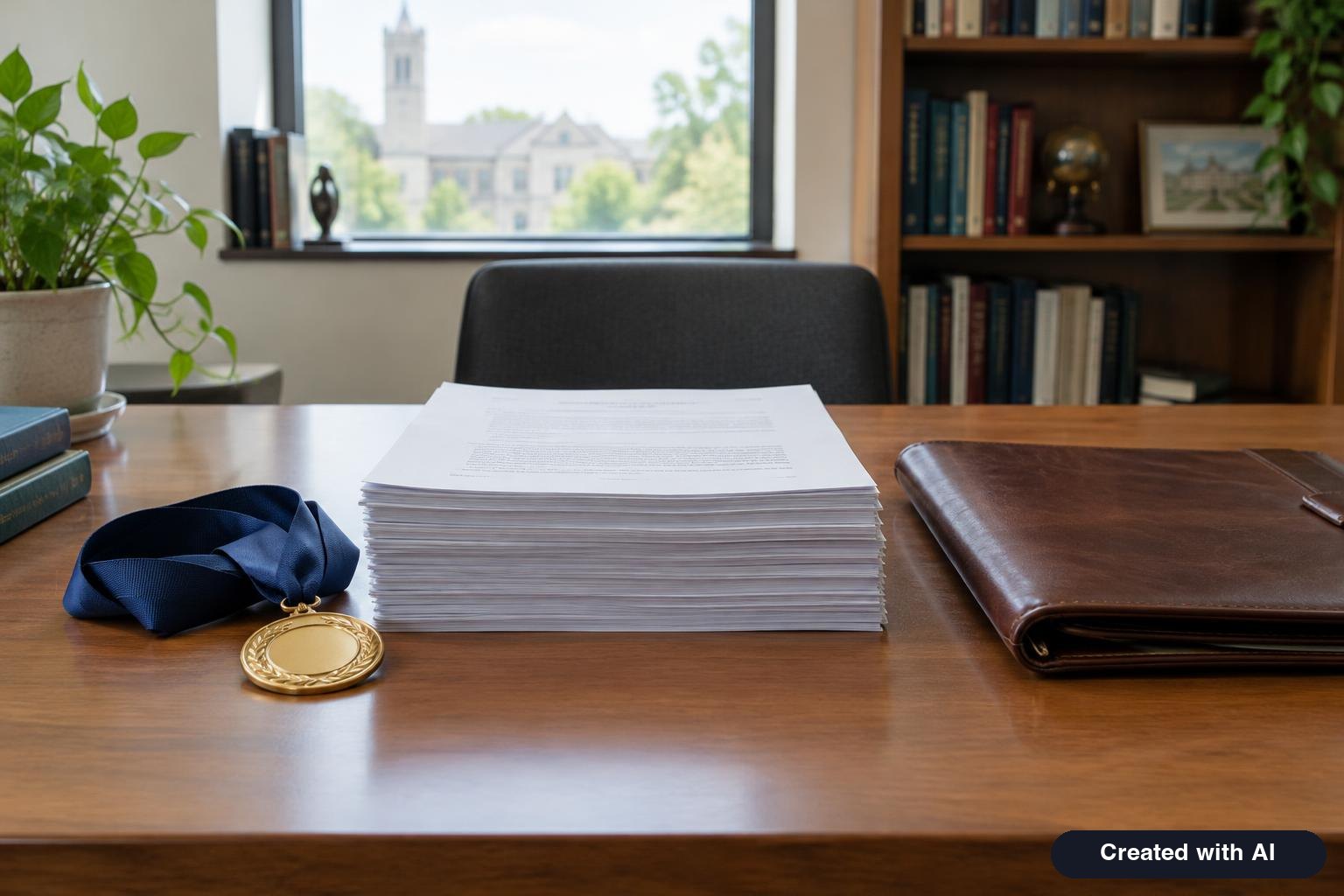 A U.S. immigration application file resting on a desk with a pen and glasses.