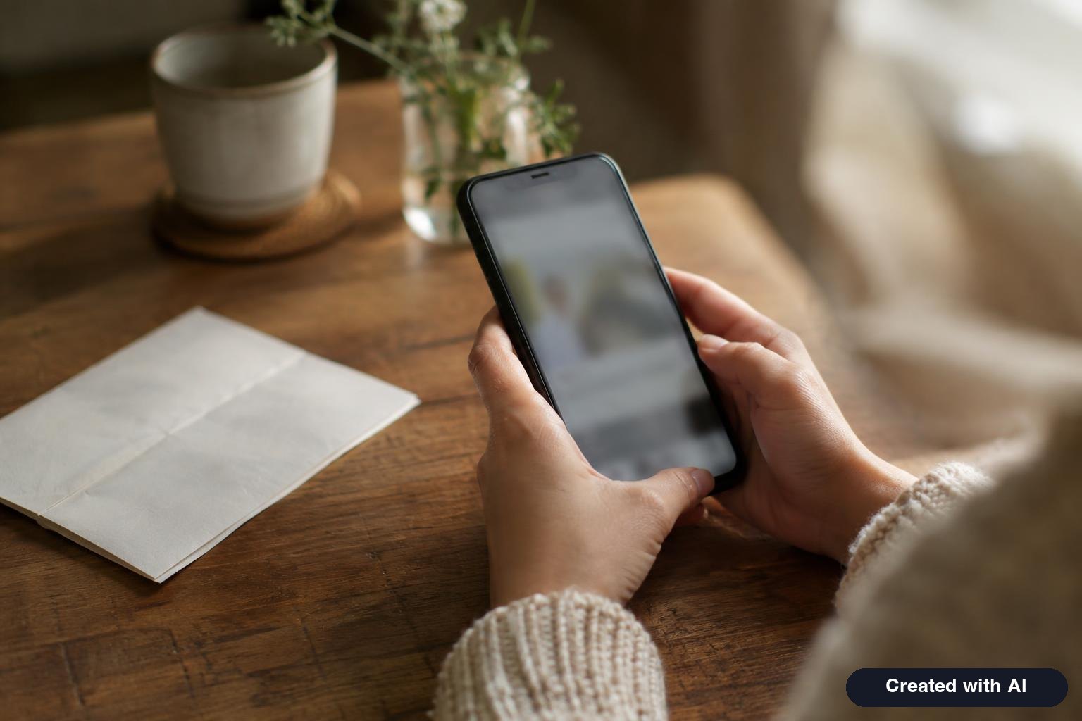 Person checking a case tracking page on a smartphone with a notice letter on the table