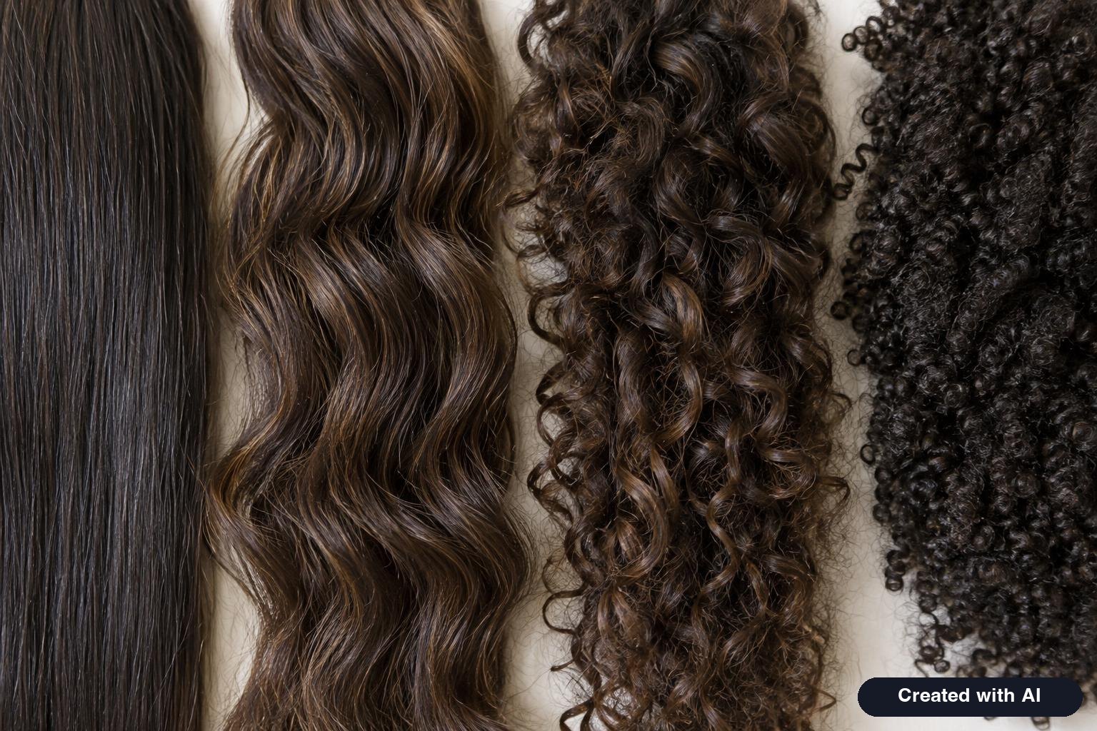 Close-up of different curl patterns side by side on a light background