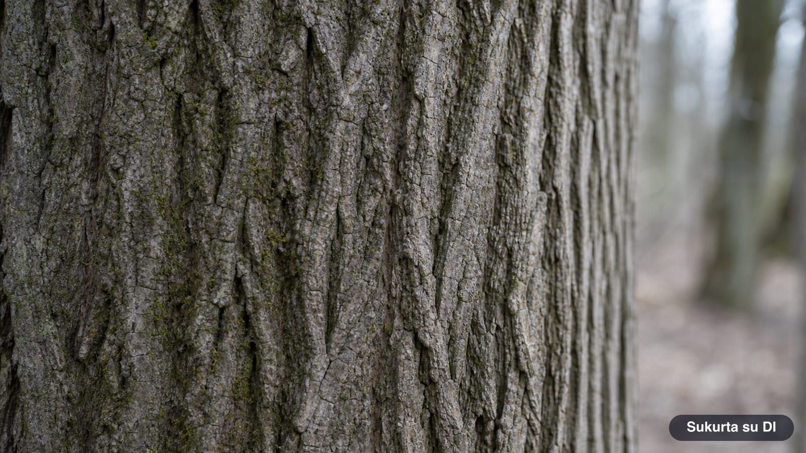Grayish-brown, longitudinally fissured bark of a wych elm