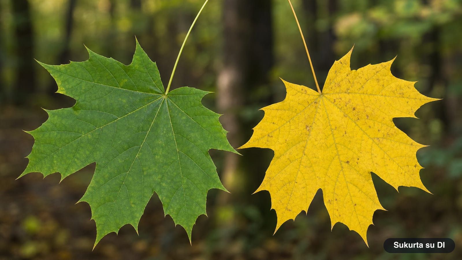 Large five-lobed Norway maple leaves with long pointed teeth on oppositely arranged stalks