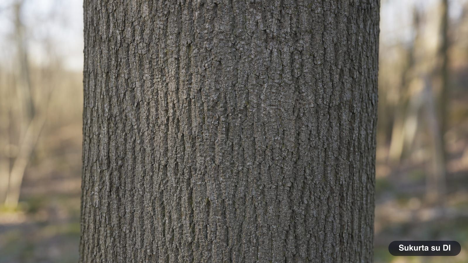 Dark gray Norway maple bark with fine, regular longitudinal fissures