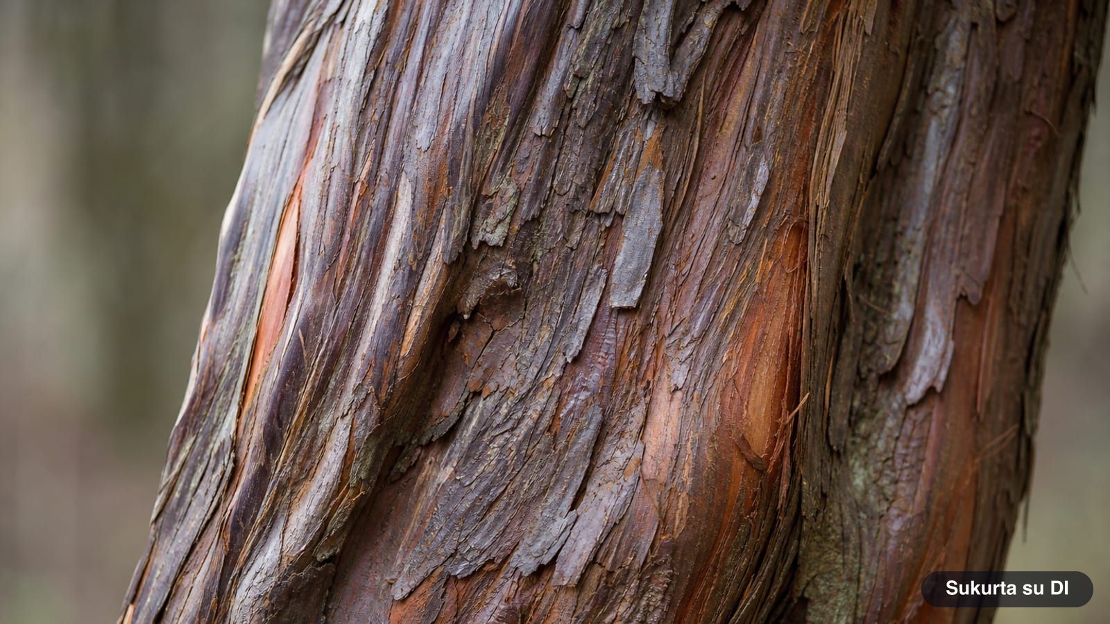 Reddish-brown peeling bark and fluted trunk of an old European yew