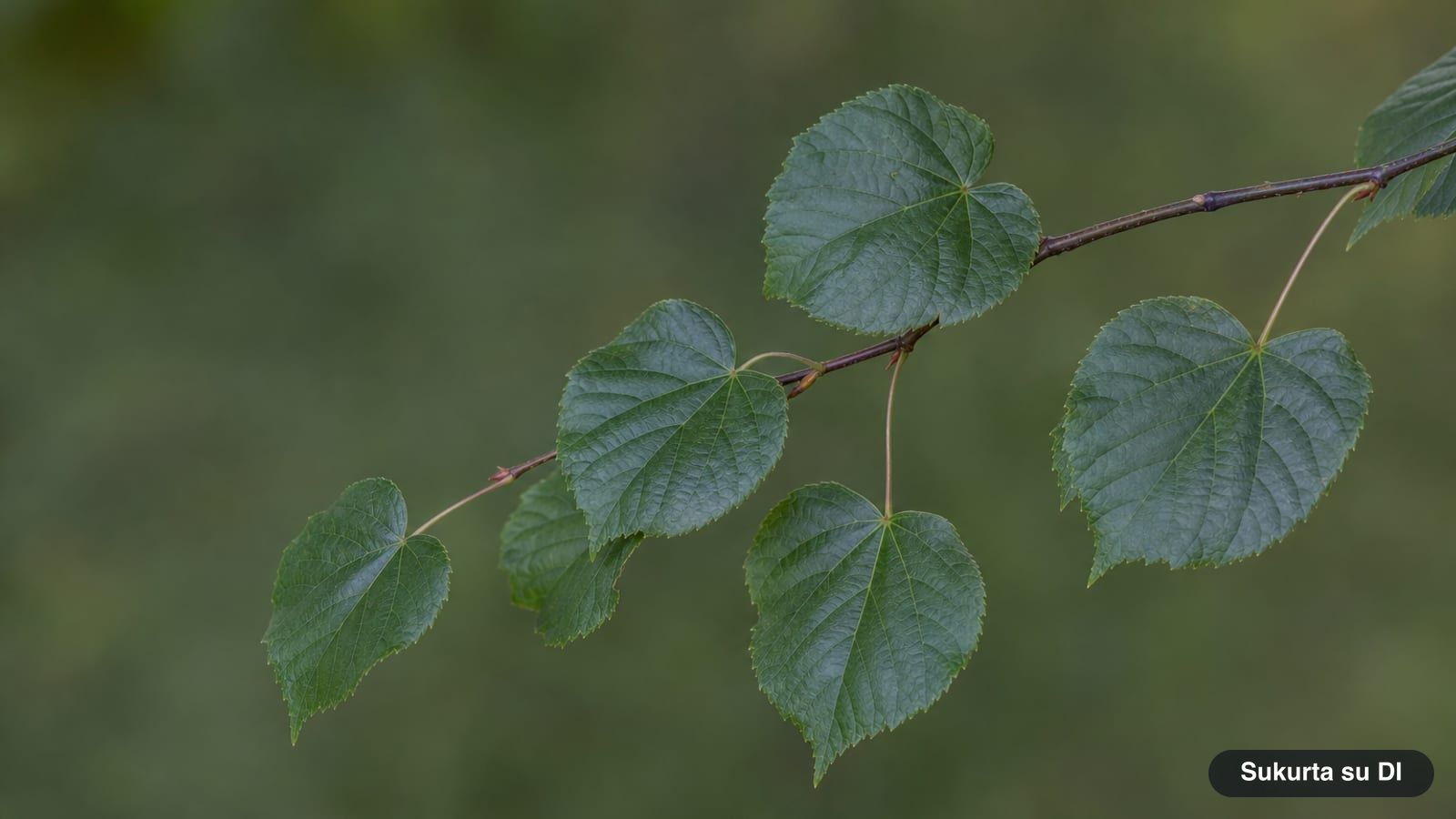 Heart-shaped leaves of the small-leaved linden with finely serrated edges on a twig