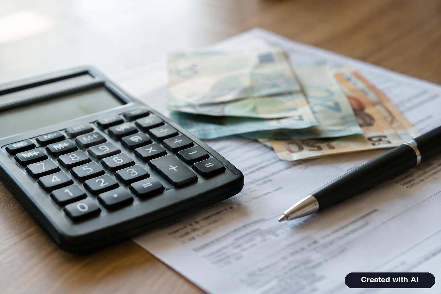 A calculator, a few dollar bills and a pen resting on top of an official application form