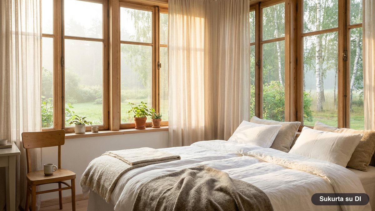 A dim bedroom at night with a shadowy shape near the door