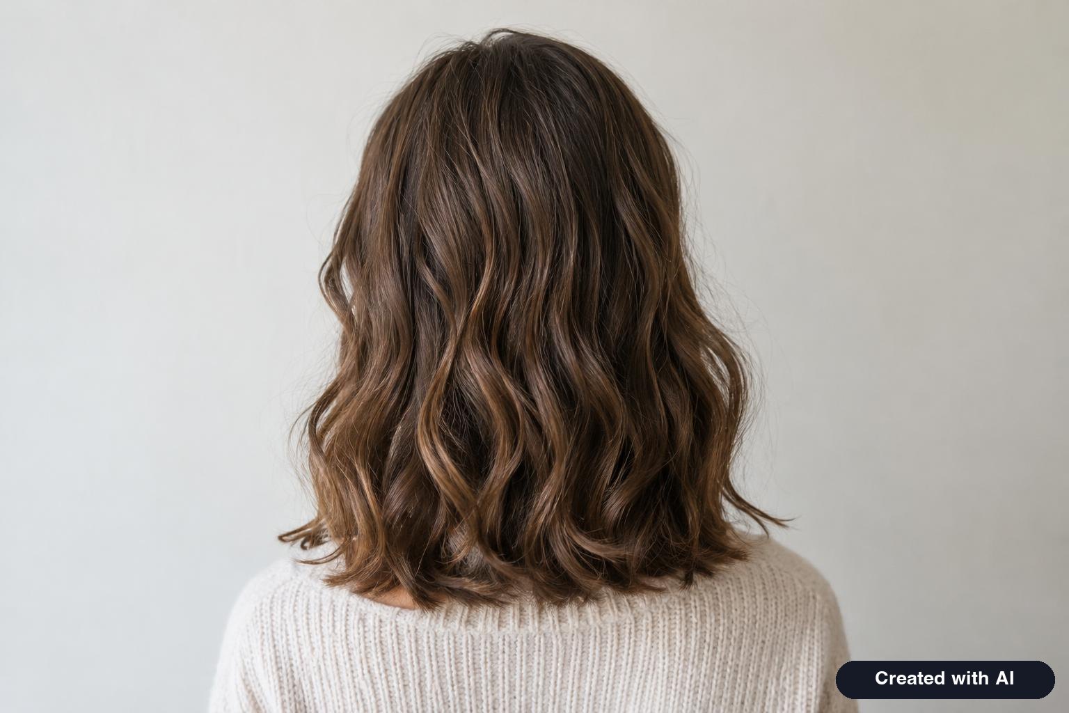 A woman seen from behind with shoulder-length wavy hair