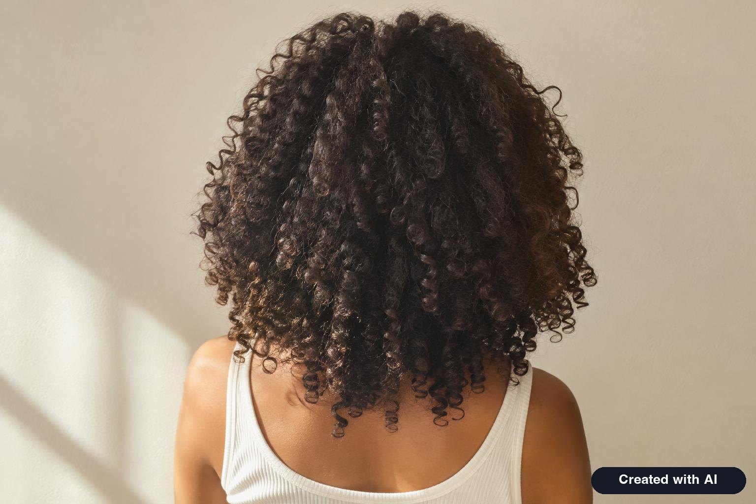 A person seen from behind with voluminous curly hair