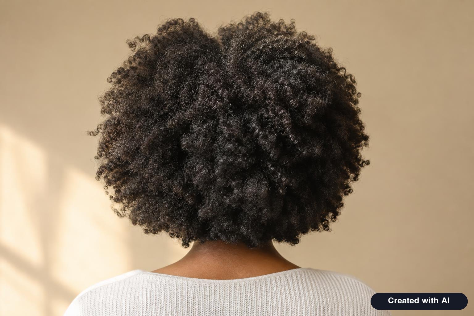 A person seen from behind with a full, natural coily afro