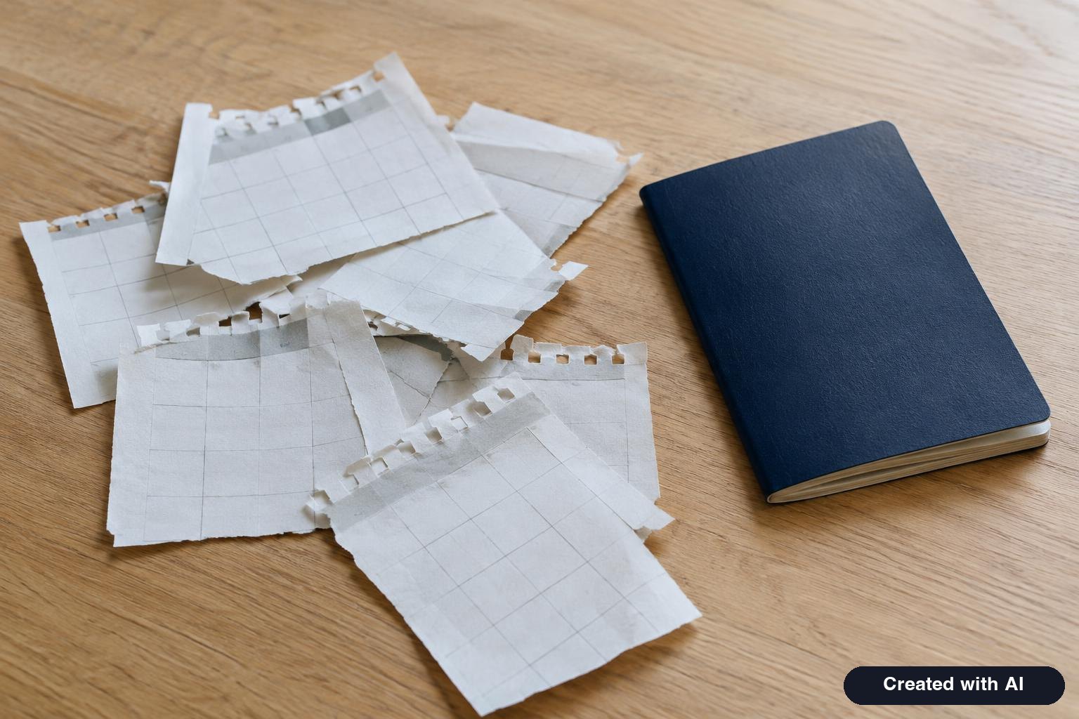 Calendar pages and a passport on a table