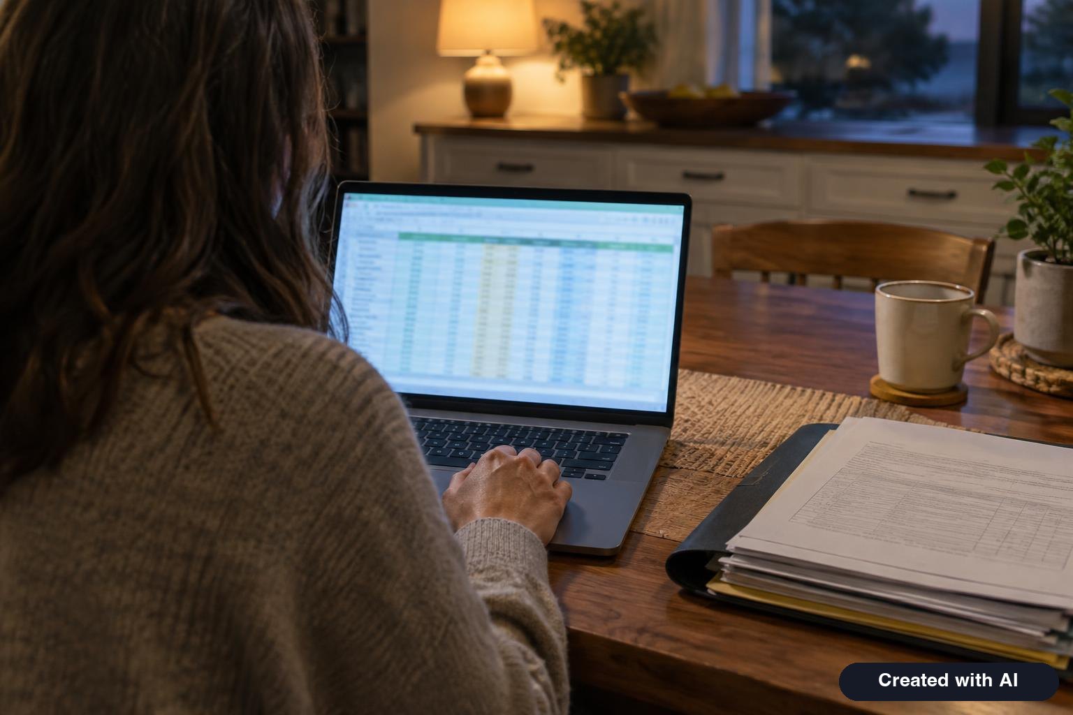 A person checking dates on a laptop next to paperwork