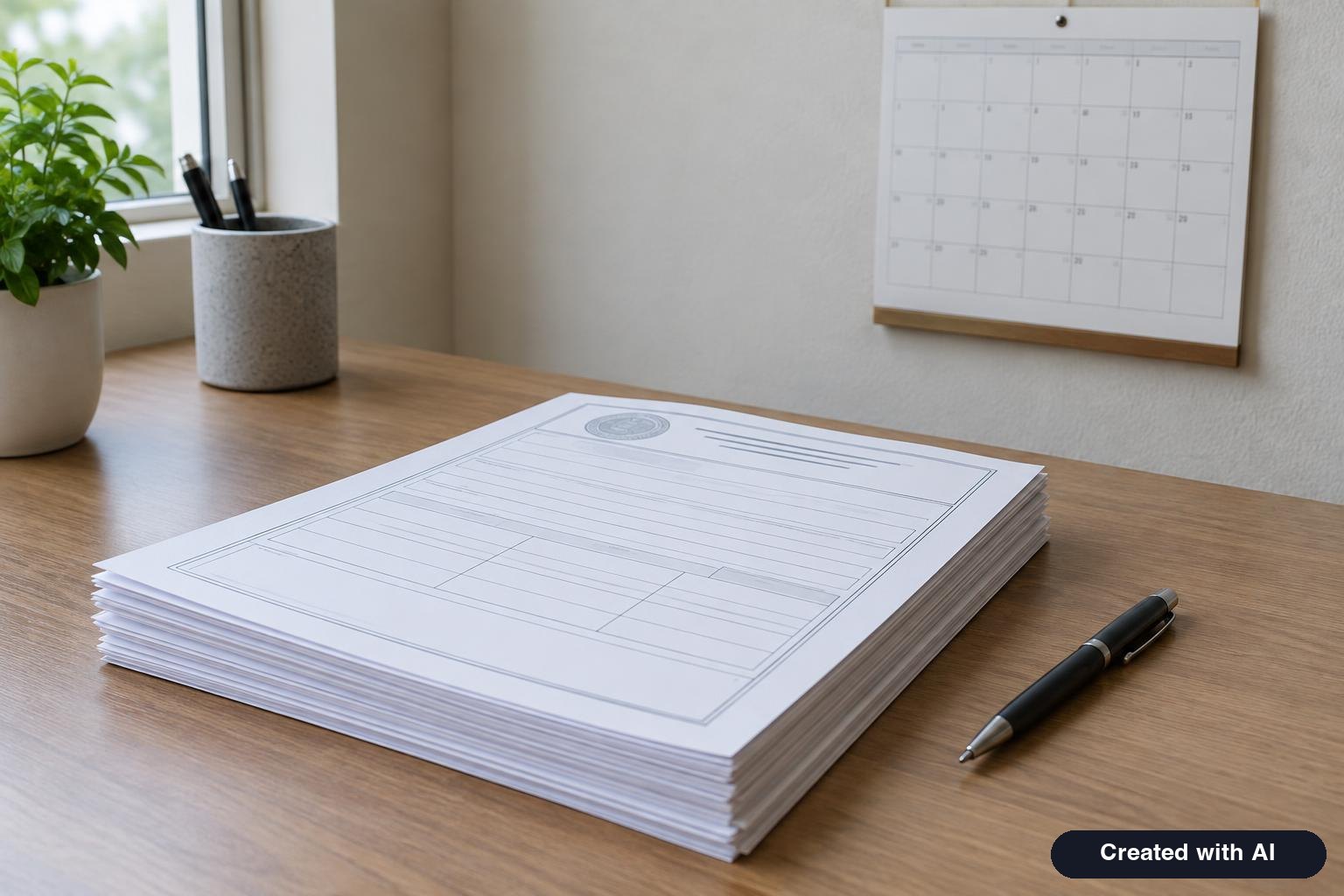 Forms and a calendar on a desk