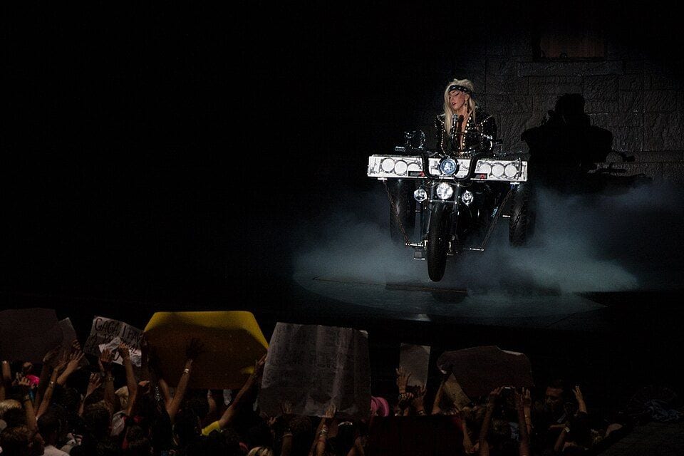 Lady Gaga performing at the Born This Way Ball tour in 2012