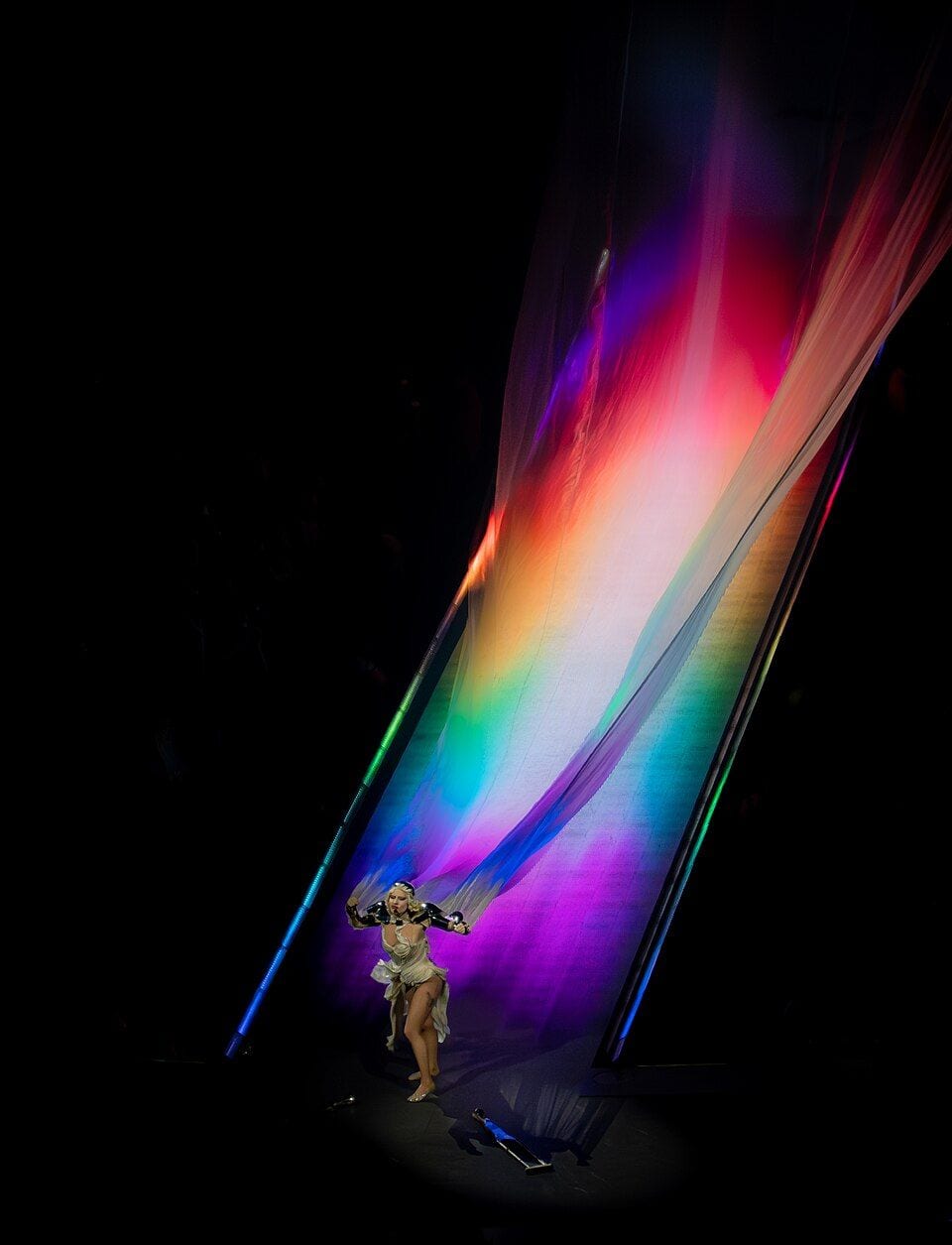 Lady Gaga performing at The Mayhem Ball tour in London in 2025