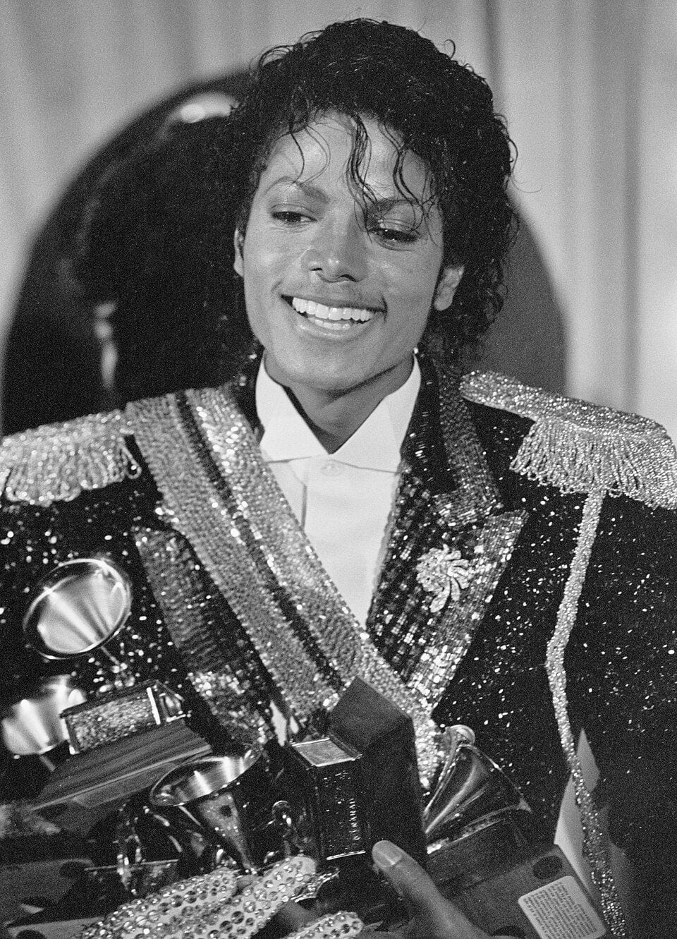 Michael Jackson with his Grammy Awards in 1984