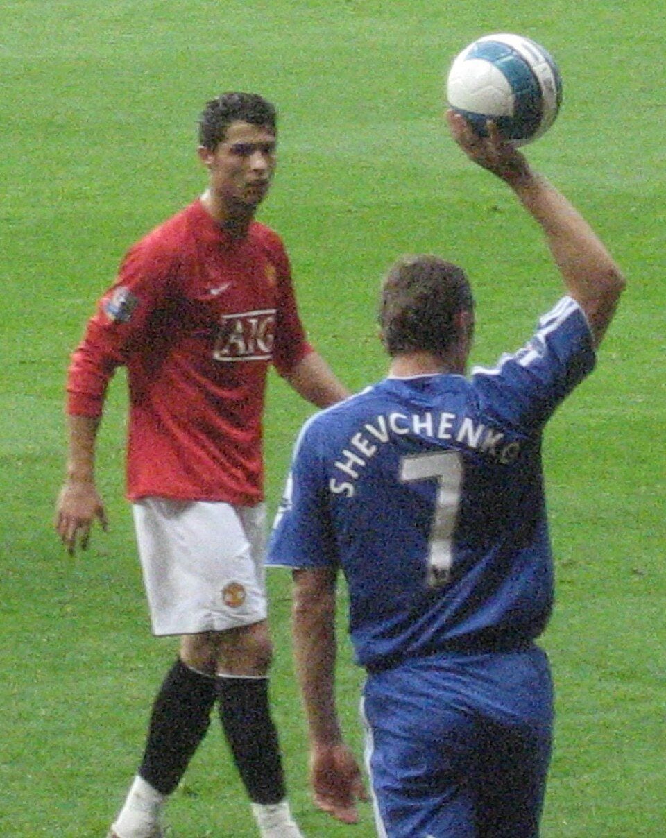 Cristiano Ronaldo in Manchester United kit in 2007