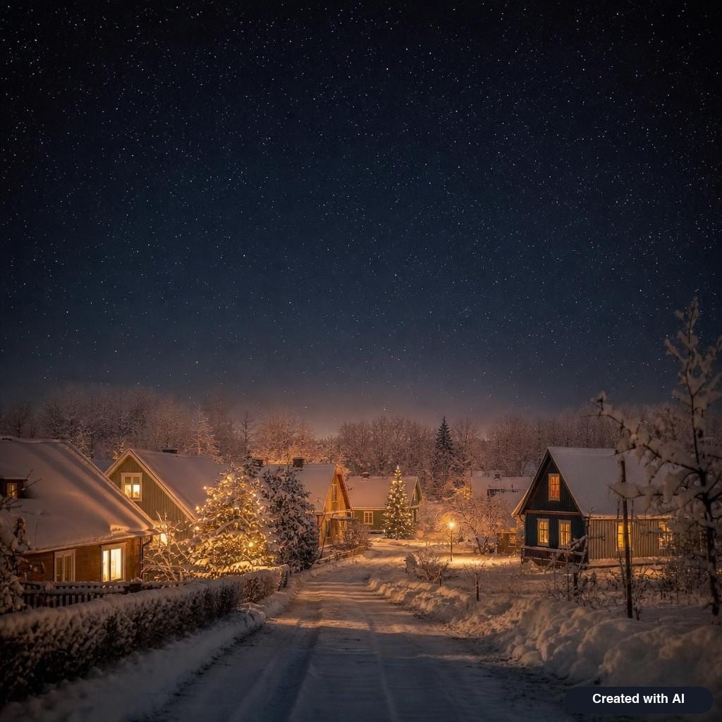 Winter village at night