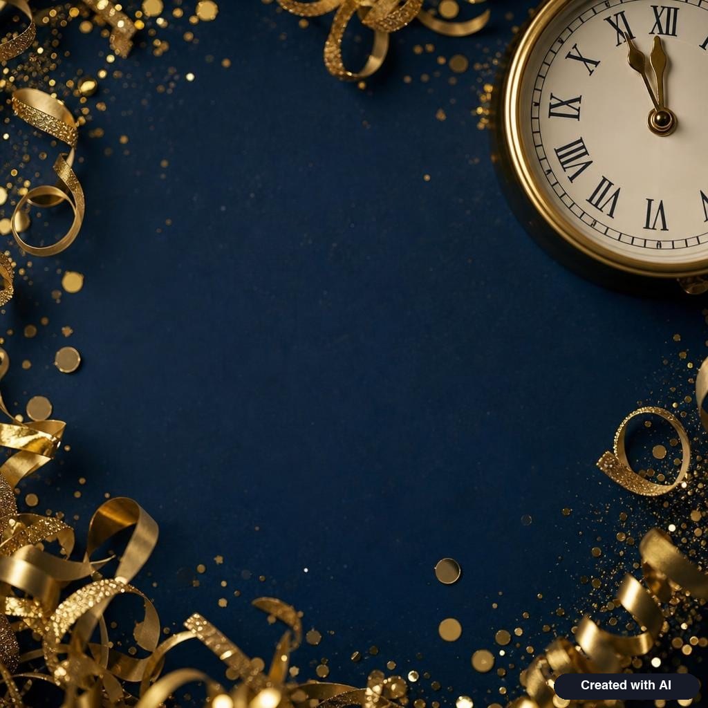 Gold confetti and clock