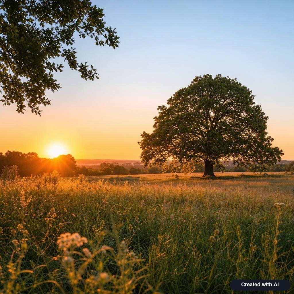 Summer meadow and oak