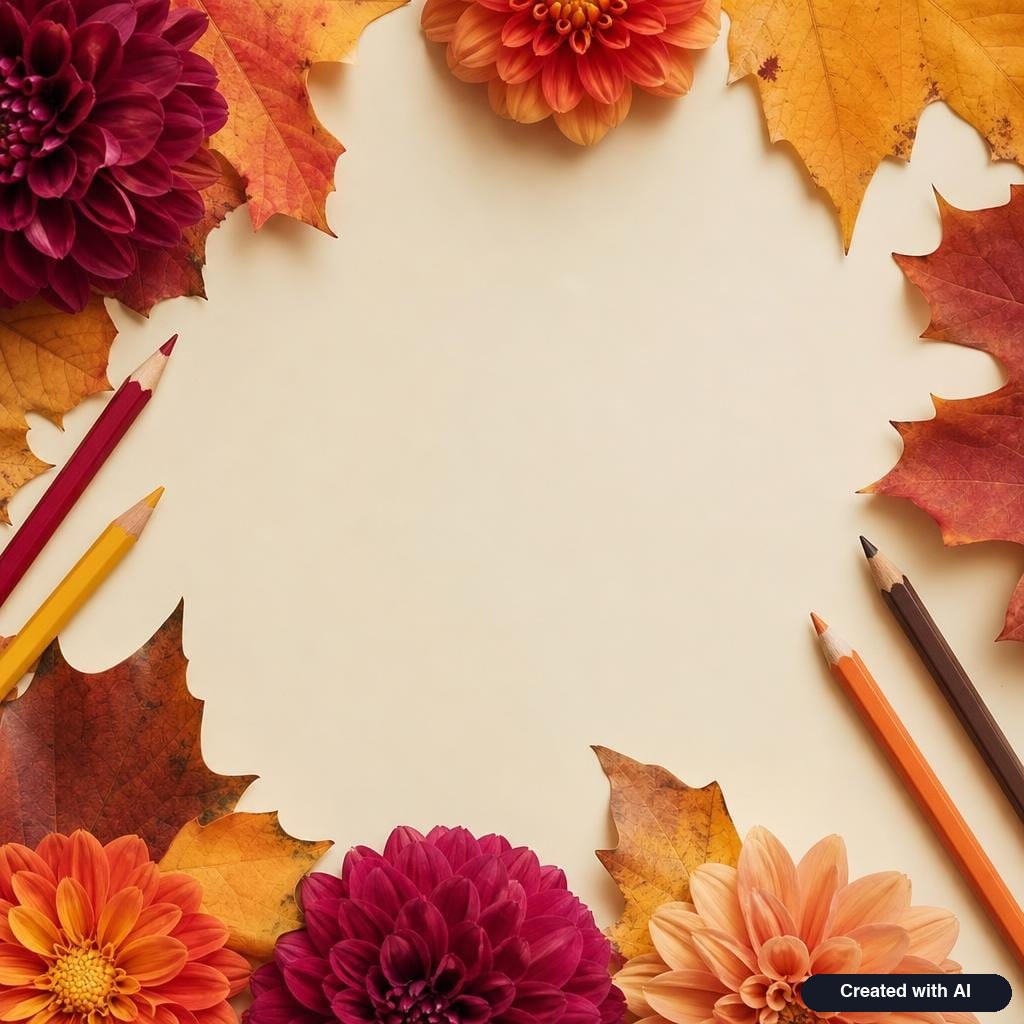 Autumn leaves and dahlias